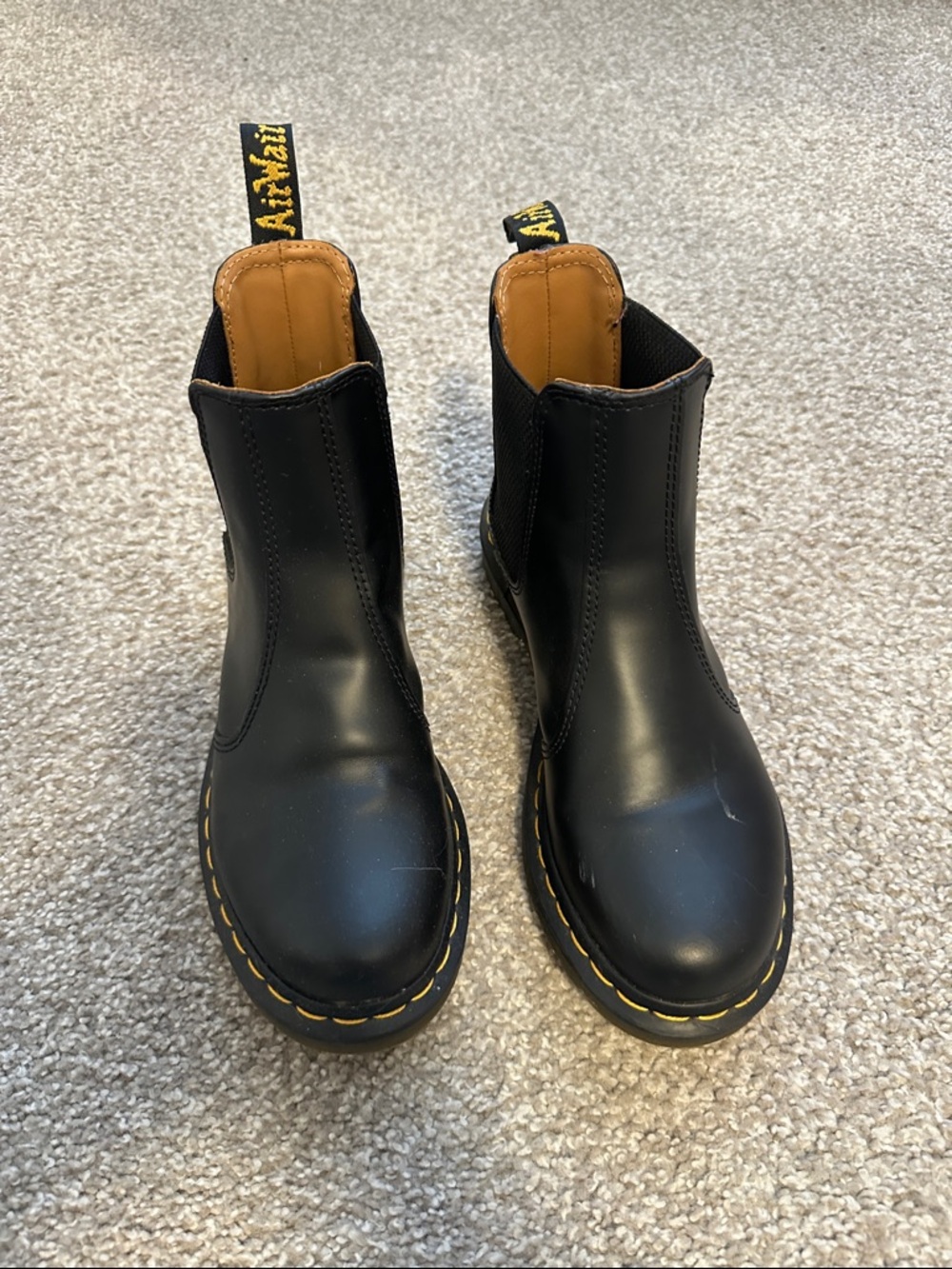Dr. Martens Black Leather Chelsea Boots with Yellow Accents